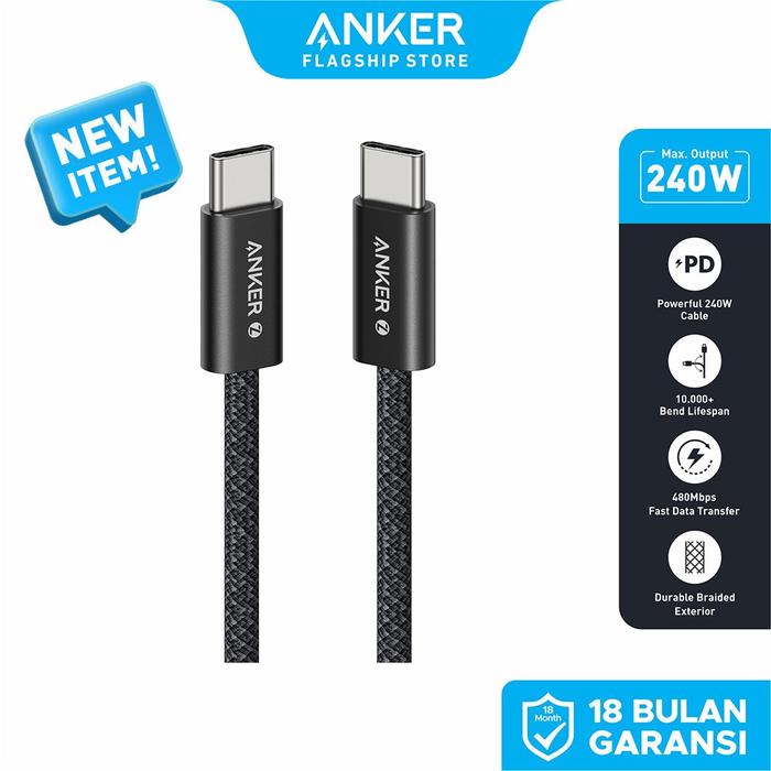 Gambar Anker Kabel for Samsung Oppo MFi iPhone X 11 12 13 14 15 16 PD Type C to USB A Type C and Lightning 15W 60W 240W 3ft 6ft Max 3A 5A Fast Charging - C-C 240W 3ft BL dari ankerflagshipstore undefined Tokopedia