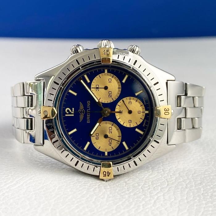 Breitling Calisto Lemania 1873 Gold Bezel Movement Manual Winding 38mm With  Card Only Year 1991 - Main Image