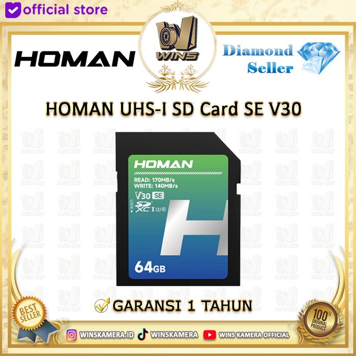 Gambar HOMAN SD Card 256GB / 128GB / 64GB UHS-I V30 SE 170Mbp/s - 64 gb dari WINS OFFICIAL STORE undefined Tokopedia