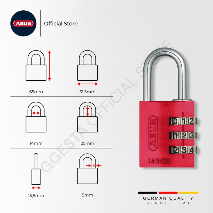 Gambar ABUS Gembok kombinasi Travel lock 145/30 Hardened Steel Germany - Red dari GGEsta Indonesia undefined Tokopedia