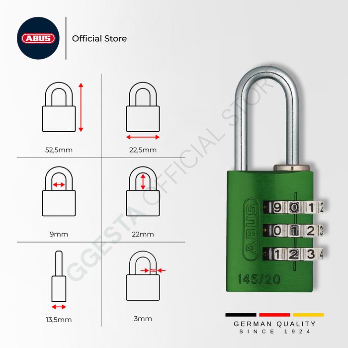 Gambar ABUS Gembok Kombinasi Travel Lock 145/20 Hardened Steel Germany - Kunci Kombinasi 3 Digit, Body Aluminium, Leher Baja, Cocok untuk Koper & Kabin - Green dari GGEsta Indonesia undefined Tokopedia