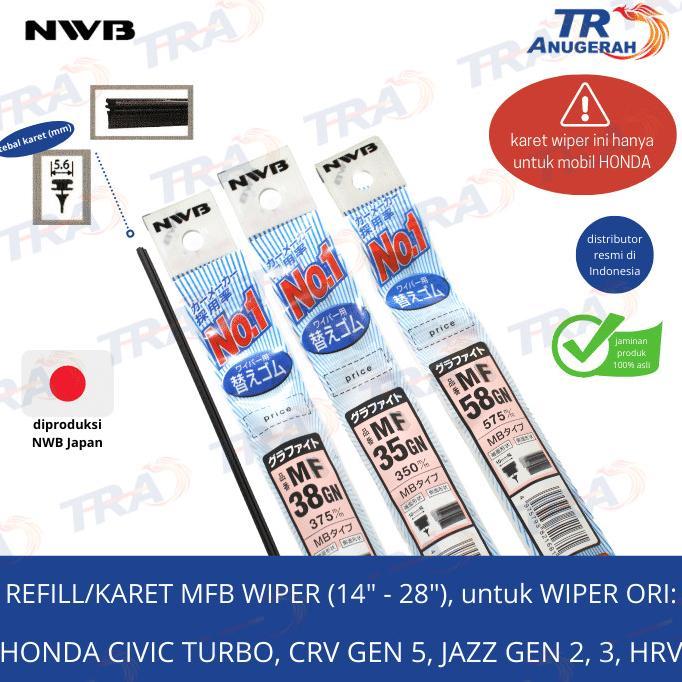 Gambar Karet Wiper Refill NWB 14, 16, 18, 26 inch HRV CRV Civic - MF40GN 16 INCH dari antacelllll undefined Tokopedia