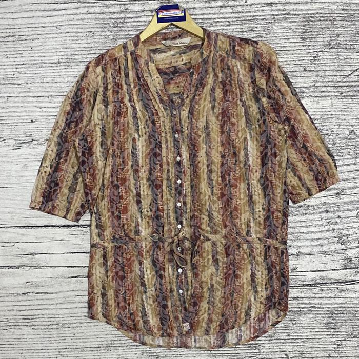 Gambar Blouse tunik blus baju atasan wanita cewek perempuan jumbo motif vintage coklat Triset Ladies second bekas thrift dari Ducksecondbrand undefined Tokopedia