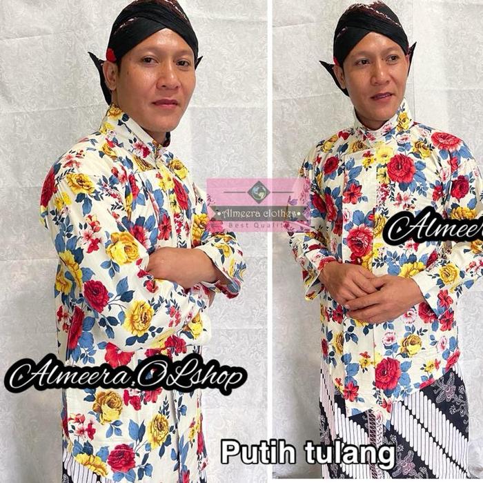 Gambar [Noble] surjan kembang bahan katun 100% ori surjan bunga baju adat jawa tradisional Diskon Promo - Putih tulang, M dari Two Noble undefined 3 Tokopedia