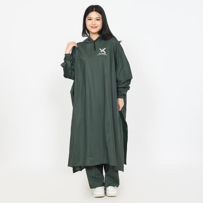 Gambar VOLKRAIN Jas Hujan Ponco Celana Jumbo Big Size - Ponco Kelelawar Lengan Panjang Bahan PVC Tebal Elastis Mantel Hujan Pria Wanita Jumbo Setelan - Hijau army, Allsize +Celana dari Raincoat Volkrain Official undefined Tokopedia