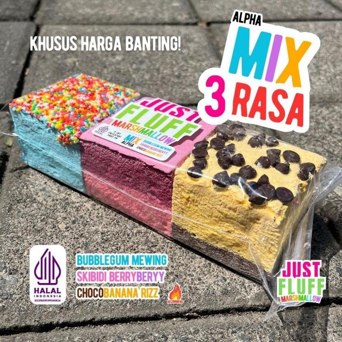 Gambar Marshmallow JustFluff MIX ALPHA [3 KOTAK 3 RASA] JustFluff Marshmallow [1 PACK] dari ONLYher undefined Tokopedia