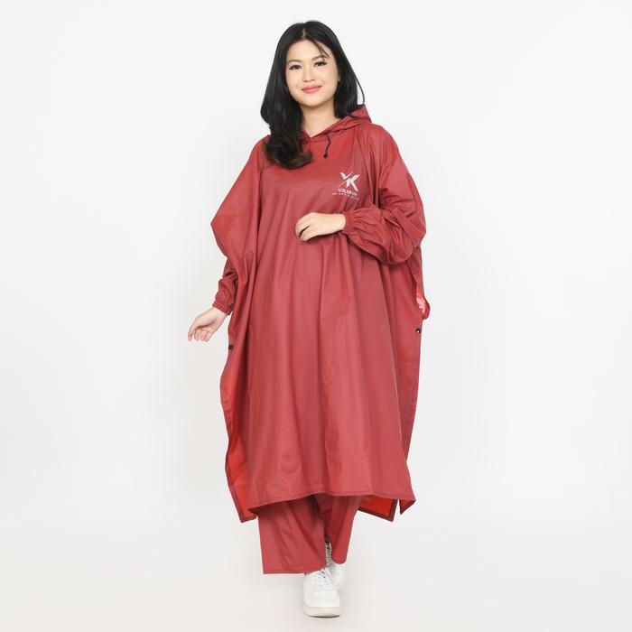 Gambar Jas Hujan Ponco Celana JUMBO XXXL Pria Wanita Dewasa (Raincoat Motor) - Merah, Ponco Saja dari Jas Hujan Volkrain Official undefined Tokopedia