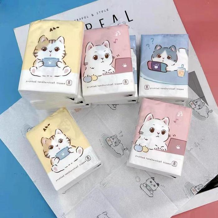 Gambar Tisu kering poket Bermotif lucu/Mini Facial printed pocket tissue 8lb/pckX 9 kemasan praktis kecil Berkualitas - Cute Cat/Motif, 3 pack dari abraham_18 undefined Tokopedia