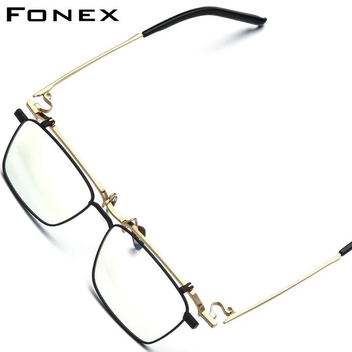 Jual FONEX Titanium Glasses Frame Men Brand Design Flip Square
