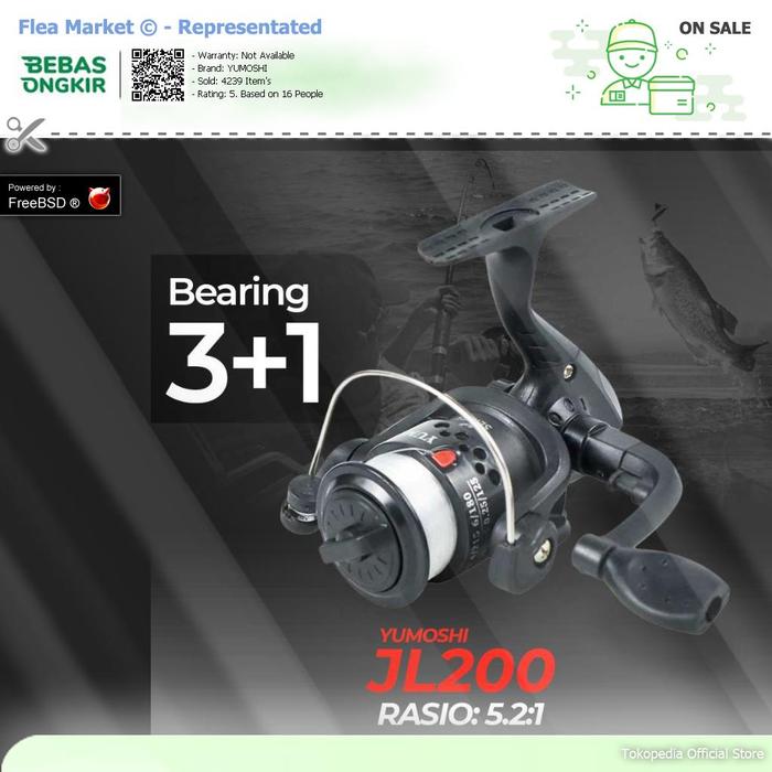 Gambar YUMOSHI Gulungan Pancing Fishing Reel 3+1 Ball Bearing 5.2:1 - JL200 - Hitam, YUMOSHI dari Flea-Markets undefined Tokopedia
