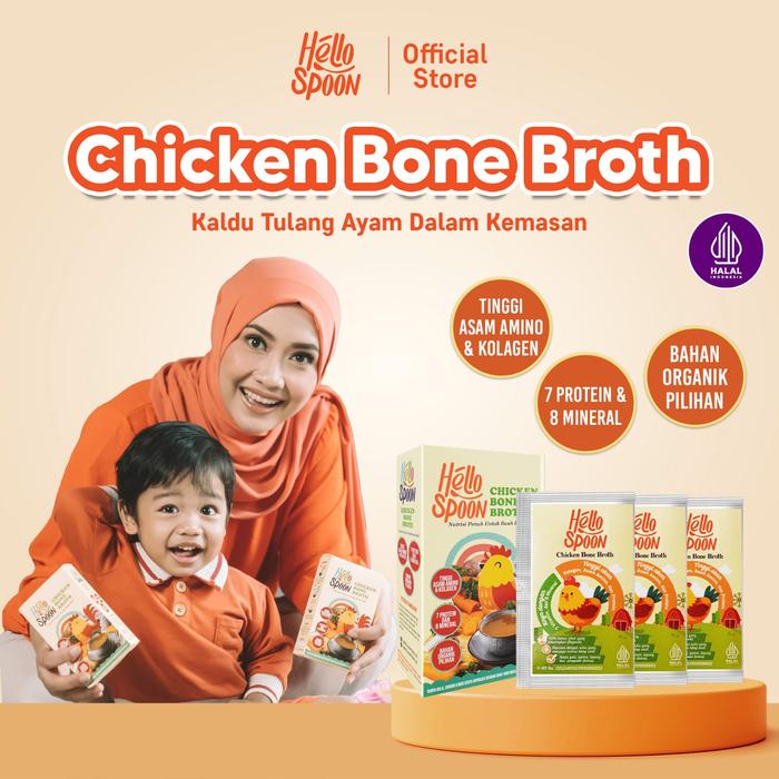 Gambar [BUY 1 GET 3] Hello Spoon - Chicken Bone Broth FREE 1 Sachet Beef + Sticker - 600ml- BB BOOSTER, Kaldu Ceker Ayam, Alami 100% Non MSG - 1 BOX dari Hellospoon undefined Tokopedia