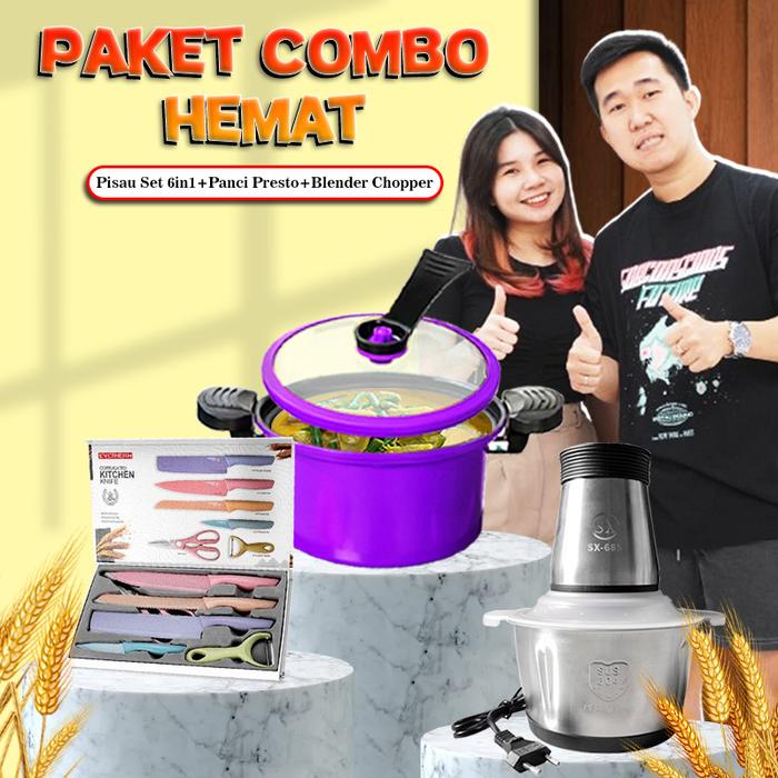 Gambar SS x KETARKETIR Paket Combo Hemat Panci Presto 3.5 Liter + Pisau Set 6in1 + Blender Chopper Stainless 2 Liter - Blender+Pisau+PanciMerah dari Smallsun undefined 2 Tokopedia