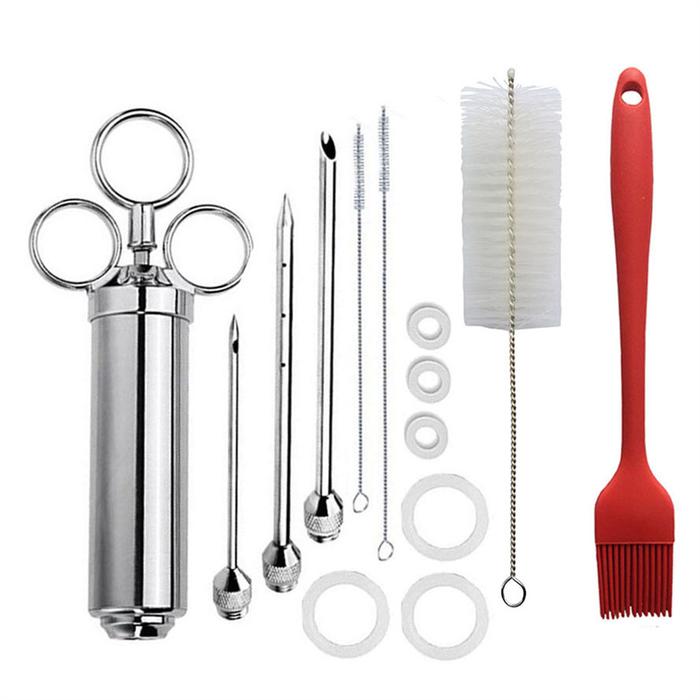 Gambar Stainless Steel Meat Injector Syringe Kit with 3 Flavor Food Injector Syringe Meat Needles, Injection Brine Marinades for Meat dari peueheggw undefined Tokopedia