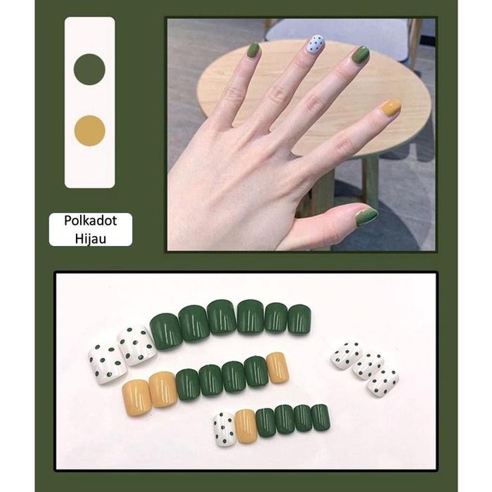 Gambar SPESIAL LIVE POLKA HIJAU Kuku Palsu 24 Pcs Motif Lucu  Manicure Stiker Pengantin Murah Tahan Lama Tahan air (BELI LOKAL) - POLKADOT HIJAU dari Modern Shop Style undefined Tokopedia