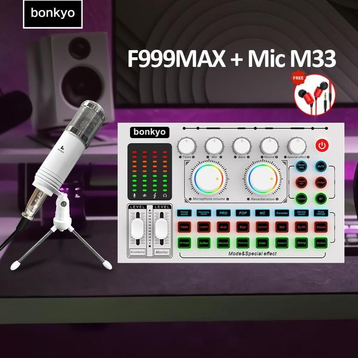 Gambar Bonkyo sound card F999MAX + mikrofon tripod M33, set lengkap peralatan siaran langsung, pembawa acara selebriti internet Douyin, rekaman nyanyian luar ruangan, set kartu suara eksternal profesional - F999MAX+M33 dari Bonkyo Creative undefined Tokopedia
