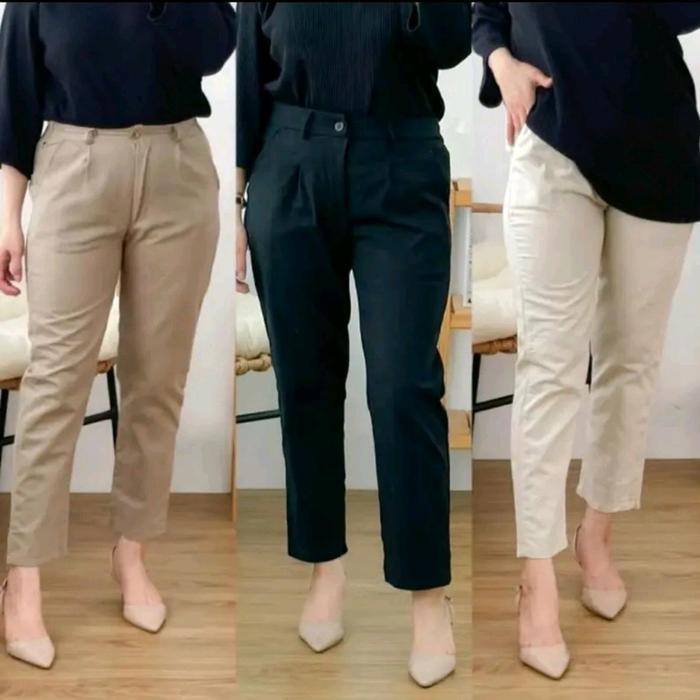 Gambar Celana Kerja Wanita Chino Panjang Mode Kancing Resleting Slim Fit Formal Bahan Twill Katun Combed Melar Untuk Ke Kantor  Nyaman Lembut Army Basic Kain - hitm, standar dari Masihal Store5466 undefined Tokopedia