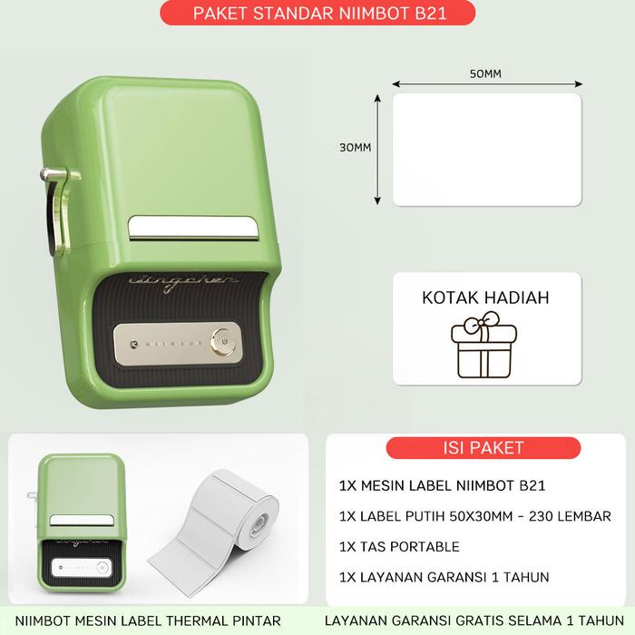 Gambar Printer Label Cerdas Niimbot B21 Paket Kertas Label Harga Perhiasan Nirkabel Bluetooth Resolusi Tinggi Beragam Label Teknologi Thermal Cocok untuk Kantor dan Rumah - Hijau dari NIIMBOT Indonesia undefined Tokopedia