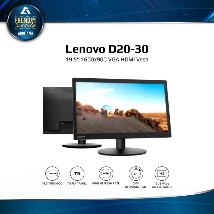 Gambar Monitor LED Lenovo D20-30 19.5 Inch 1600x900 VGA HDMI Vesa - D20-30 dari Abditama Official undefined Tokopedia
