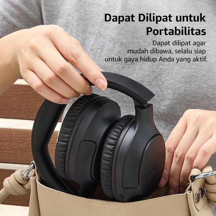 Gambar NEW LAUNCHING TOZO H100 Over Ear Headphone Wireless ENC Call Noise Cancelling Mic Clear Calls Deep Bass Foldable Wireless Headset 70H Playtime Bluetooth 5.4 Earphone Aux + Type C-Type C cable ORIGX2.0 - Black dari TOZO Indonesia undefined Tokopedia
