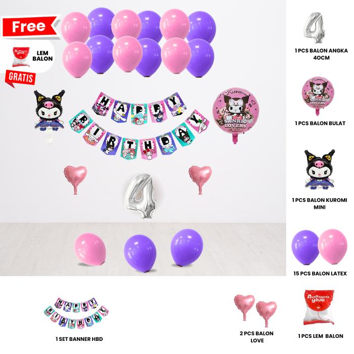 Gambar ((FREE MINI GOLD & POMPA BALON)) SANRIO KUROMI/MELODY/CINAMOROLL SET DEKOR ULANG TAHUN ANAK/ DEKORASI ULTAH ANAK - SIMPLE, 1, KUROMI UNGU dari aldekorasi undefined Tokopedia