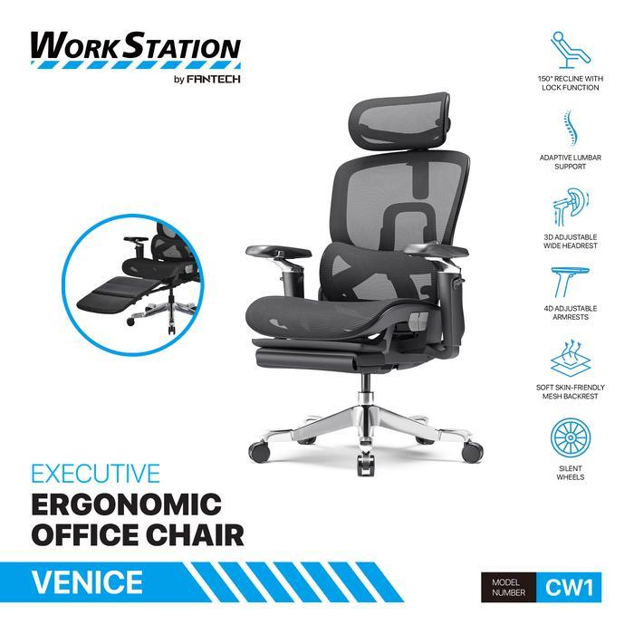 Gambar Fantech Workstation CW1 CW-1 VENICE Executive Ergonomic Office Chair Kursi Kantor Ergonomis Recline with Lumbar Support - Black dari SuperstoreComputindo undefined Tokopedia