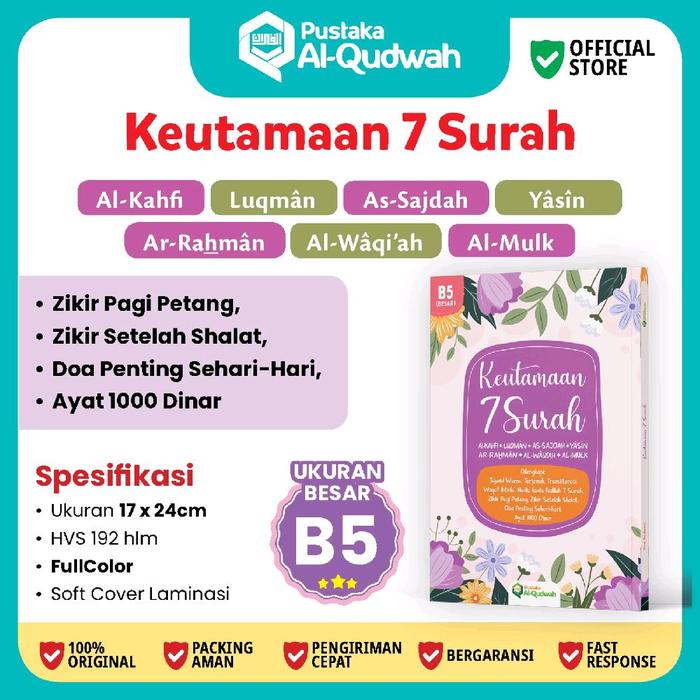 Gambar SUPER LENGKAP Keutamaan 7 Surah Besar B5 Lengkap dengan doa penting, dzikir pagi petang, zikit setelh shalat dan ayat 1000 dinar disertai audio || Buku Keutamaan 7 Surah ukuran besar || dzikir setelah sholat  Quran dari Pustaka Al Qudwah undefined Tokopedia