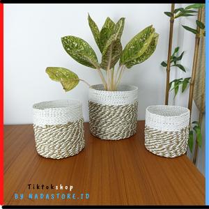 Gambar Cover Pot Mini Anyaman Seagrass 1 set Isi 3 Variasi Motif / Keranjang anyaman seagrass bisa COD - Abu Arrow dari NADASTORE HANDMADE undefined Tokopedia