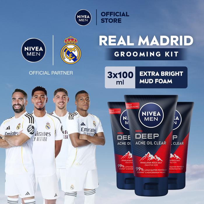 Gambar (PAKET HEMAT ISI 3) NIVEA MEN Facial Foam Deep Acne Oil Clear Face Scrub 100ml - Sabun cuci muka pria wajah membersihkan bakteri penyebab jerawat komedo kontrol kulit berminyak mengecilkan pori dan angkat sel kulit mati - Himalayan Salt, Salicylic Acid dari NIVEA Official Store undefined Tokopedia