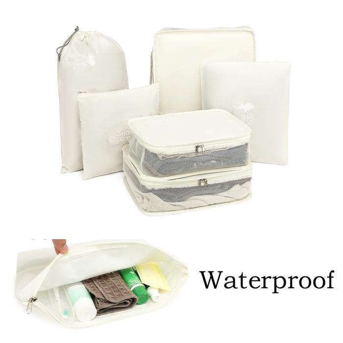 Gambar SEA CHOICE Waterproof 6PCS Travel Packing Set with SBS Zipper Clothes Organizer, Undershirt,Shoe Bag - White dari Sea-Choice undefined Tokopedia