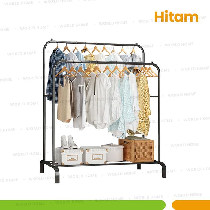 Gambar WORLDHOME -  Rak Stand Hanger Double Model Gawang Gantungan Baju Gantungan Pakaian Serbaguna [03] - SGYJ1 HITAM dari Worldhome Indonesia_NEW undefined Tokopedia