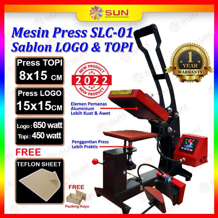 Gambar Mesin Press Sablon Mini Logo Label 15x15 cm & Press Sablon Topi Premium - SUN 2 in 1 CAP & LOGO HEAT PRESS  untuk press kaos, Logo, Label, Kerah Leher, Inside Tag, lengan, Saku, Topi - Logo+Topi SLC01, Surabaya dari Sun Indonesia Kota Surabaya Tokopedia