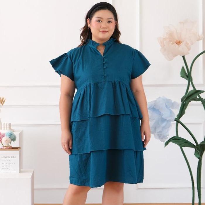 Gambar JOLENE DRESS WANITA BIGSIZE MATERIAL KATUN POPLIN FIT TO XXL BAJU MIDIDRESS JUMBO BIG SIZE - TOSCA dari Denisa Shop undefined Tokopedia
