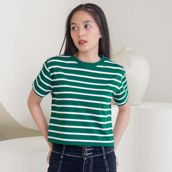 Gambar Matsuda Kaos Crop top katun Hazel - GREEN-WHITE, L (LD 106 CM) dari Matsuda Apparel undefined Tokopedia
