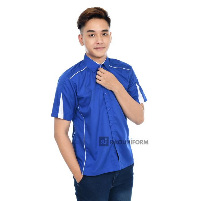 Gambar Kemeja seragam kerja pria/baju seragam kantor/atasan casual pria - Biru putih, L dari RAOUNIFORM undefined Tokopedia