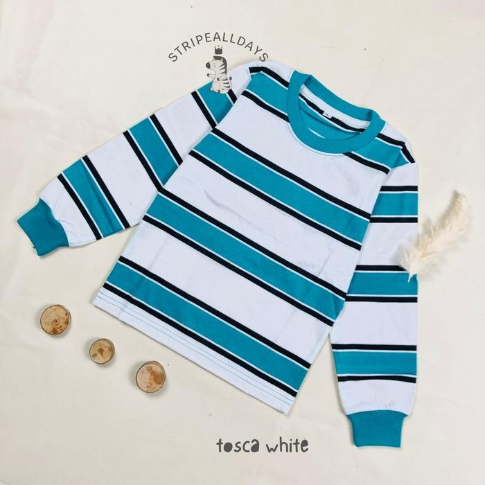 Gambar little stripealldays - Kaos Anak Stripe Retrograde Series / atasan baju bayi laki laki2 cowok cewek perempuan unisex lengan panjang strip setrip striped salur garis belang blaster couple / XS S M L XL  / 0 bulan 1 2 3 4 5 6 7 8 tahun katun cotton cvc 24s - vintage tosca, S (1-2 Tahun) dari Little Stripealldays undefined Tokopedia