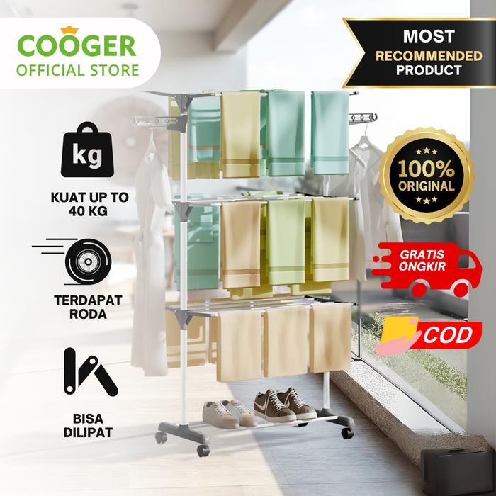 Gambar [COD] COOGER Rak Jemuran Aluminium untuk Handuk Baju 4 Susun Besi Pakaian Pipa Jemuran Besi Pakaian Tempat Jemuran Pakaian Rak Jemuran Towel Gantungan Baju Praktis Portable Stainless Plastik Sepatu dari COOGER Indonesia undefined Tokopedia