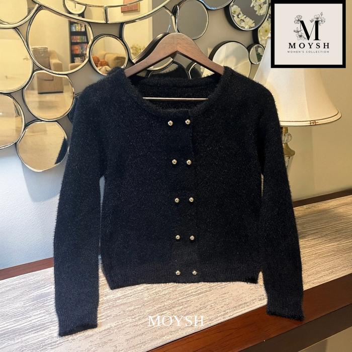 Gambar MOYSH Cardigan Rajut Bulu lembut Kancing Double Breasted Kardigan Baju Perempuan wanita modis - Hitam, All Size dari Yoorakids x MOYSH undefined Tokopedia