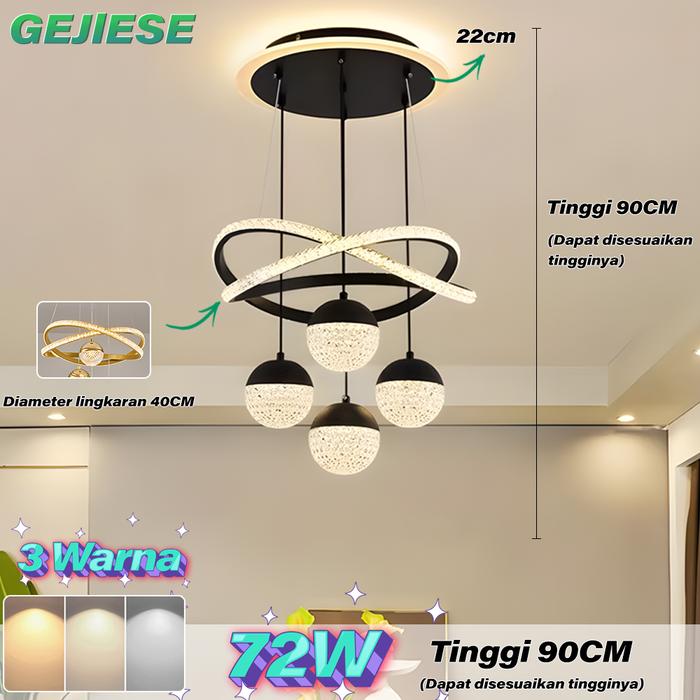 Gambar Lampu Gantung Kristal LED Nordik 3Warna Minimalis Mewah Kamar Tidur Koridor Ruang Tamu Lampu Gantung Kristal Hias - Hitam B2-10+Remote dari GOGEOUS Store Kab. Tangerang Tokopedia