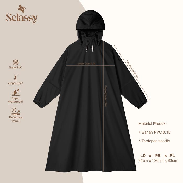 Gambar Sclassy Jas Hujan Gamis Tebal Dan Kuat Super Waterproof Nano PVC Dengan Panel Reflektif - Hitam dari SCLASSY_NEW Kab. Bandung Tokopedia