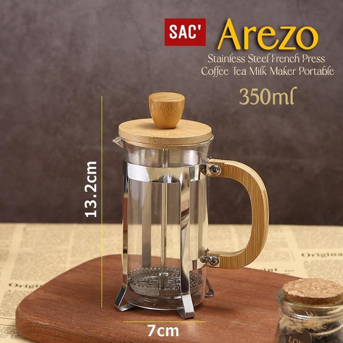 Gambar AREZO French Press Coffee Maker Teko Seduh Kopi Teh Wood Cover Teko Coffee Tea Plunger Coffee Pot Pembuat Kopi Teh Manual - 350ML dari Shop at Christine's undefined Tokopedia