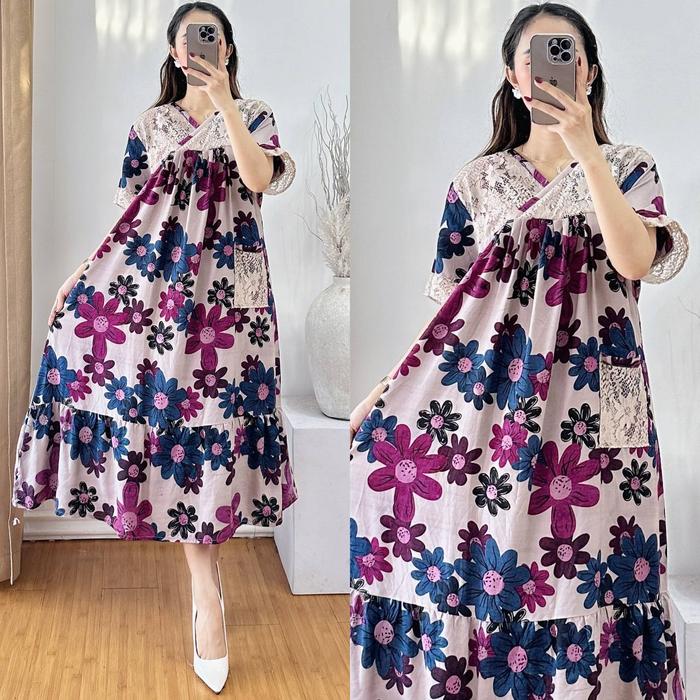Gambar DASTER KARINA DRESS KIMONO BROKAT LD 120CM PIYAMA TALI SAMPING BAHAN RAYON PREMIUM TERBARU - Geranium Ungu dari Allayya Fashion undefined Tokopedia