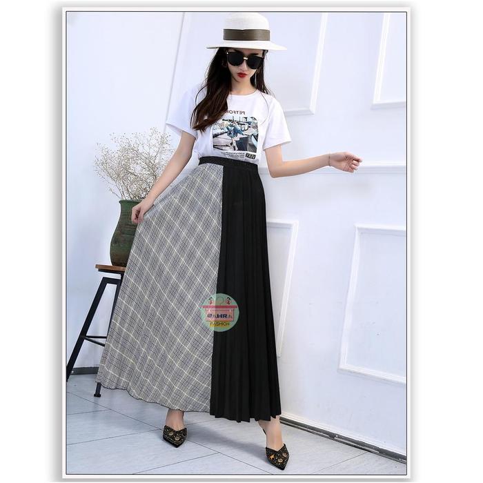 Gambar Bawahan Rok Plisket Panjang Casual Kotak Kotak Tartan Kombinasi Premium Import Kekinian Murah Gaya Korea Terbaru untuk Wanita Dewasa - Navy dari ZAHRA FASHI0N_NEW undefined Tokopedia