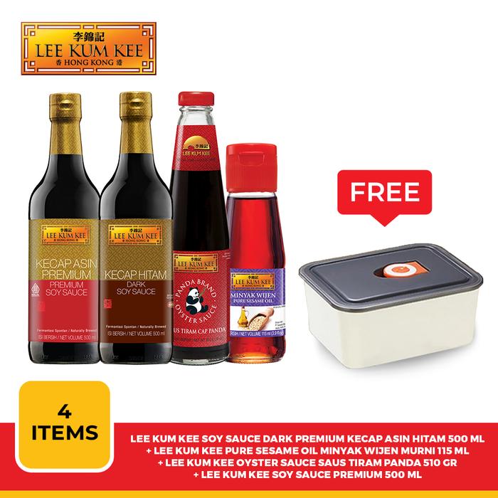 Gambar Lee Kum Kee Pure Sesame Oil Minyak Wijen Murni 115 ml + LEE KUM KEE Oyster Sauce Saus Tiram Panda 510 gr + LEE KUM KEE Soy Sauce Premium 500 ml + LEE KUM KEE Soy Sauce Dark Premium Kecap Asin Hitam 500 ml - Free Lunch Box Kotak Bekal Makan dari leekumkeeindonesia undefined Tokopedia