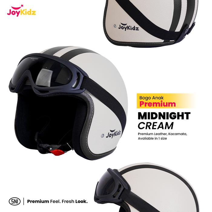 Gambar Helm Bogo Garis Anak Premium Usia 2-7 Tahun - MIDNIGHT CREAM, KACA CEMBUNG dari JoyKidz undefined Tokopedia