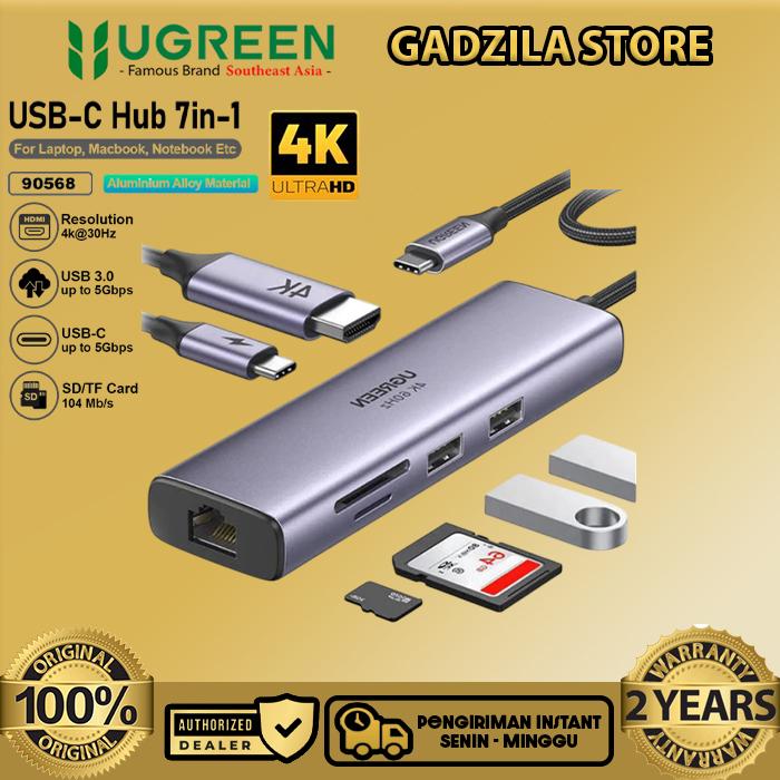 Gambar UGREEN 7 in 1 Converter USB C Hub 5 Gbps For Laptop MacBook iPad Pro M1 M2 Data Transfer USB Type C to 4K HDMI Lan RJ45 USB 3.0 SD TF Card PD Type C Nylon Braided 100w - 90568 7in1 dari GADZILA STORE undefined Tokopedia