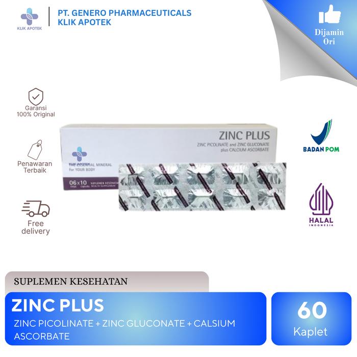 Gambar Zinc Plus 60 Kapsul - Suplemen Kesehatan Kulit dengan Zinc Picolinate-Zinc Gluconate- kalsium Ascorbate  untuk Imunitas Tubuh dan Kesehatan Kulit - 1 BOX | 60 KAPLET dari Klik.Apotek undefined Tokopedia