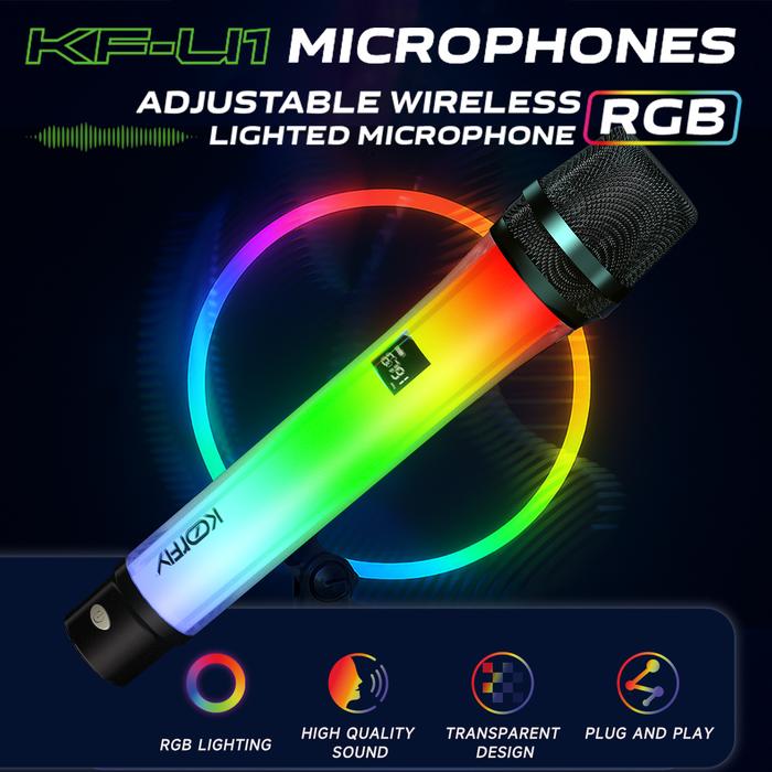 Gambar Koorfly KF-U1 RGB Mic Wireless Karaoke 2.4G UHF Rechargeable Mikrofon Karaoke 30M Jarak LED Digital Handheld Advance Microphone Hi-Fi Kualitas Suara AI Intelligent Noise Cancelling Garansi 1 Tahun - Bluetooth - KF-U1-1MIC（RGB MIC -10H Baterai + Jarak nyata 30m） dari KKBears undefined Tokopedia
