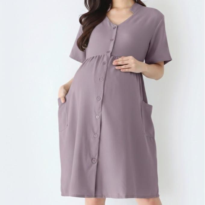 Gambar Lucy Casual Button Dress Baju Hamil Menyusui Kekinian FDD031 - LILLAC, Standar dari Eve Maternity Store undefined Tokopedia