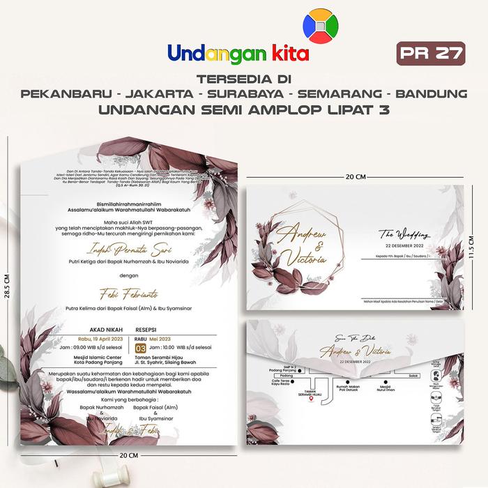Gambar (100Pcs) Undangan Pernikahan Jasmine Bentuk Semi Amplop - AMPL3 PR 27 dari Undangan Kita undefined Tokopedia
