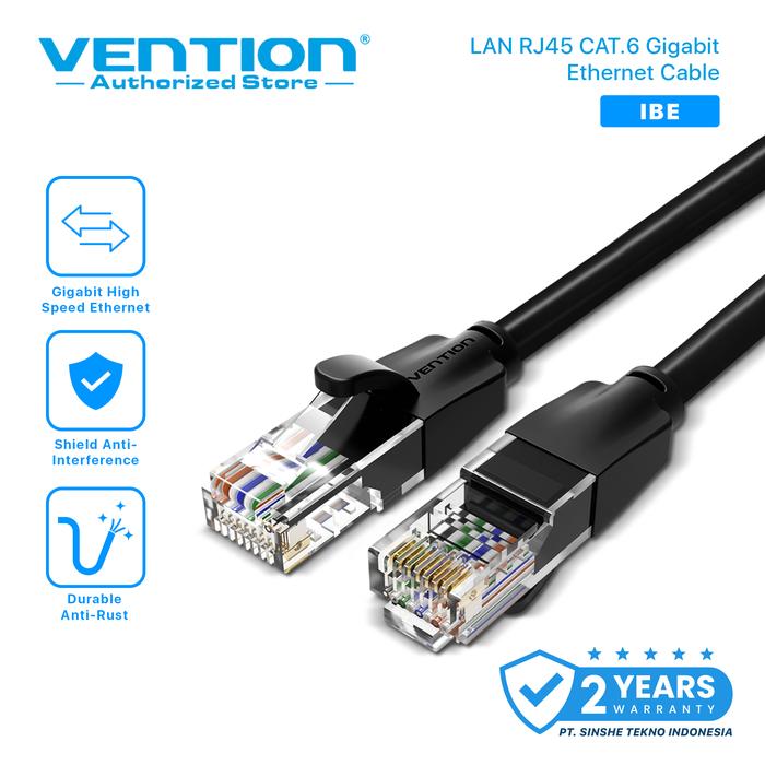 Gambar Vention IBE 0.5M Kabel Lan RJ45 Cat6 Cat.6 Gigabit UTP Round - Black IBE dari Vention Authorized Store undefined Tokopedia